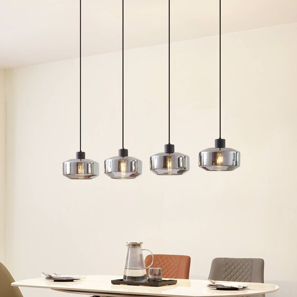 Lampa wisząca szklana Hildur Lindby, możliwość ściemniania, aluminiowy / szary / cynkowy, salon / jadalnia, szkło