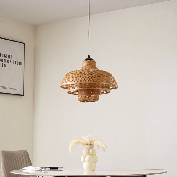 Lampa wisząca Rasmina Lucande, możliwość ściemniania, jasne drewno, salon / jadalnia, bambus, dworkowy / rustykalny