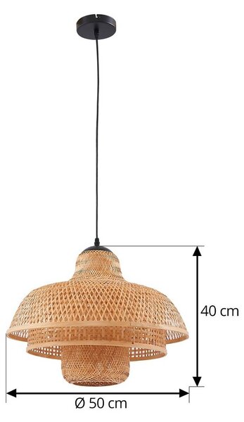 Lampa wisząca Rasmina Lucande, możliwość ściemniania, jasne drewno, salon / jadalnia, bambus, dworkowy / rustykalny