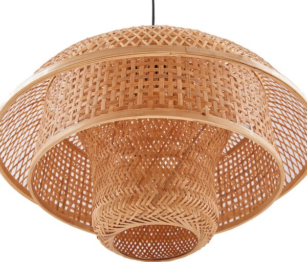 Lampa wisząca Rasmina Lucande, możliwość ściemniania, jasne drewno, salon / jadalnia, bambus, dworkowy / rustykalny