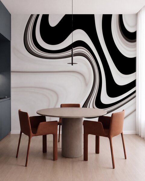 Fototapety Abstrakcyjna fototapeta z płynnymi czarno-białymi falami w nowoczesnym, minimalistycznym stylu, Fototapety Abstrakcja, w09877 : Uwalls.pl