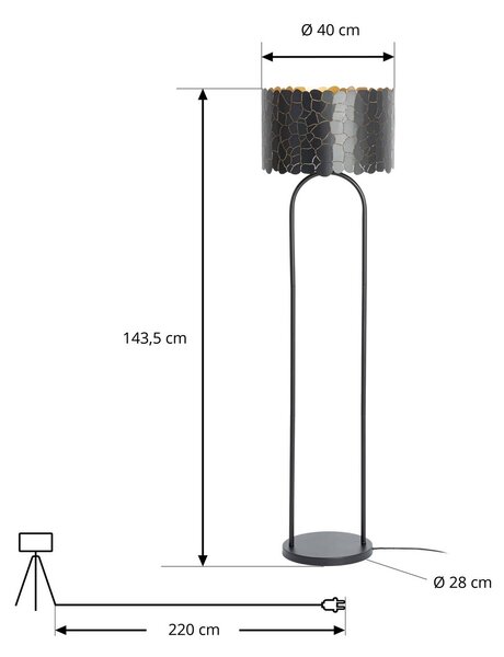 Lampa stojąca Aralena Lindby, czarny, salon / jadalnia, metal, nowoczesny