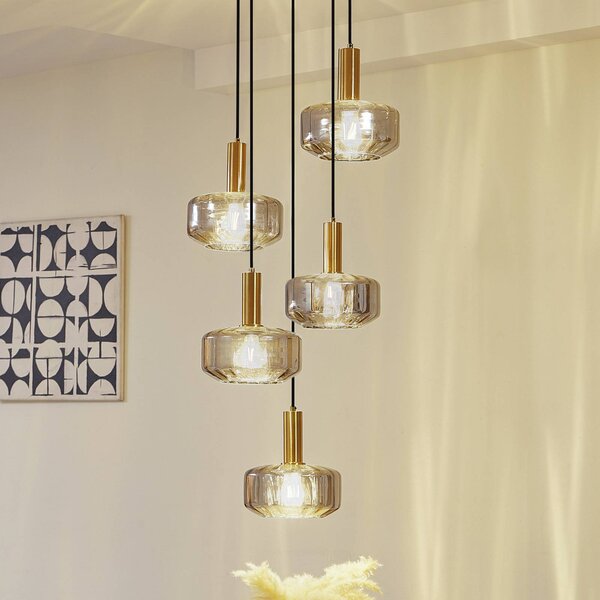 Lampa wisząca szklana Hildur Lindby, możliwość ściemniania, aluminiowy / szary / cynkowy, salon / jadalnia, szkło
