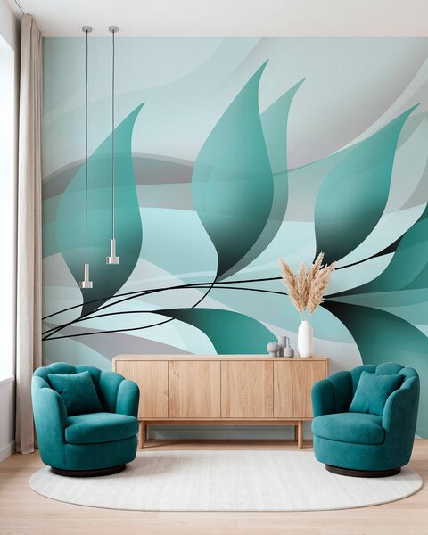 Fototapety elegancka gałązka z turkusowymi liśćmi , Fototapety Natura, Fototapety Liście, w05660v1 : Uwalls.pl