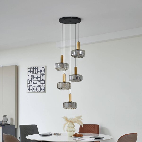 Lampa wisząca szklana Hildur Lindby, możliwość ściemniania, aluminiowy / szary / cynkowy, salon / jadalnia, szkło
