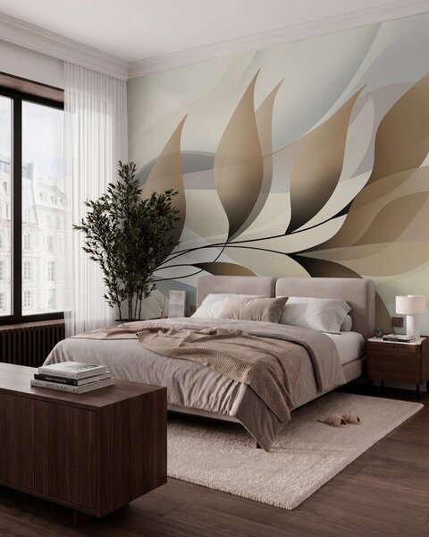 Fototapety elegancka gałązka z beżowymi liśćmi , Fototapety Natura, Fototapety Liście, w05660 : Uwalls.pl