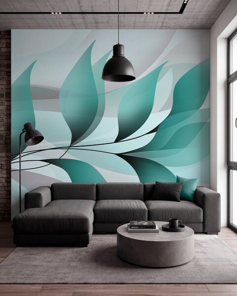 Fototapety elegancka gałązka z turkusowymi liśćmi , Fototapety Natura, Fototapety Liście, w05660v1 : Uwalls.pl