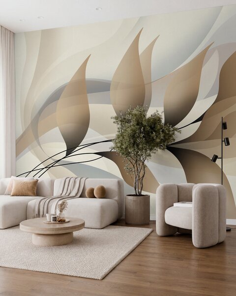 Fototapety elegancka gałązka z beżowymi liśćmi , Fototapety Natura, Fototapety Liście, w05660 : Uwalls.pl