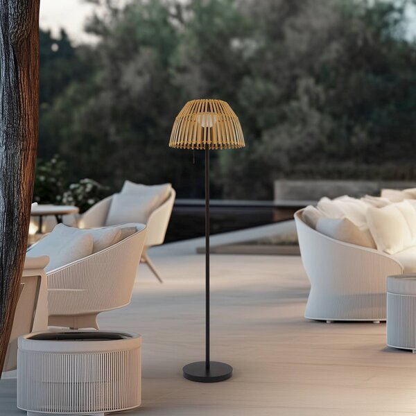 Lampa stojąca LED Lucande Eligio, bambus, Ø 39 cm, RGB Eligio Lucande, możliwość ściemniania, jasne drewno, aluminium, dworkowy / rustykalny