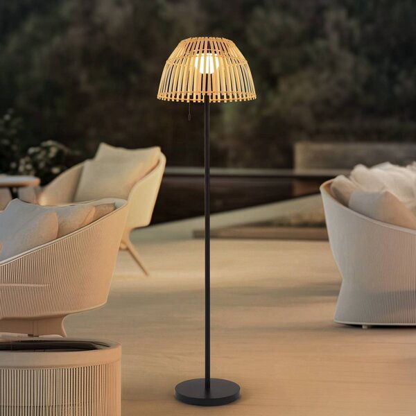 Lampa stojąca LED Lucande Eligio, bambus, Ø 39 cm, RGB Eligio Lucande, możliwość ściemniania, jasne drewno, aluminium, dworkowy / rustykalny