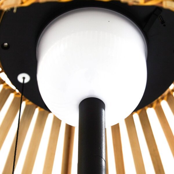 Lampa stojąca LED Lucande Eligio, bambus, Ø 39 cm, RGB Eligio Lucande, możliwość ściemniania, jasne drewno, aluminium, dworkowy / rustykalny