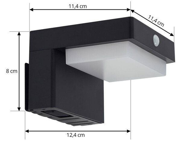 Lindby LED solarny kinkiet Eleazar, czarny, czujnik, ściemniany Eleazar, czarny, aluminium, nowoczesny