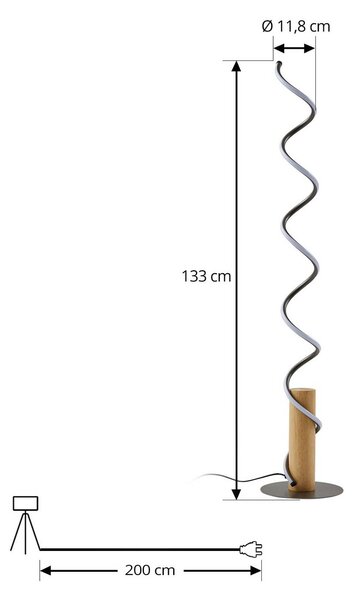 Lampa stojąca LED Spiraali Lindby, aluminiowy / szary / cynkowy, salon / jadalnia, aluminium, dworkowy / rustykalny