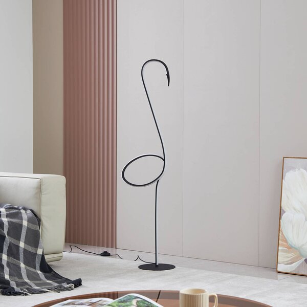 Lampa stojąca LED Pajaro Lindby, możliwość ściemniania, czarny, salon / jadalnia, metal, nowoczesny