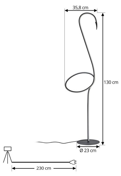 Lampa stojąca LED Pajaro Lindby, możliwość ściemniania, czarny, salon / jadalnia, metal, nowoczesny