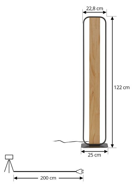 Lampa stojąca LED Romilda Lindby, jasne drewno, salon / jadalnia, dworkowy / rustykalny