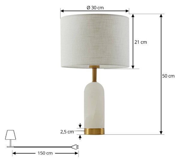 Lampa stołowa Alabaster Lindby, biały / opal, salon / jadalnia, tkanina / materiał / jedwab, skandynawski
