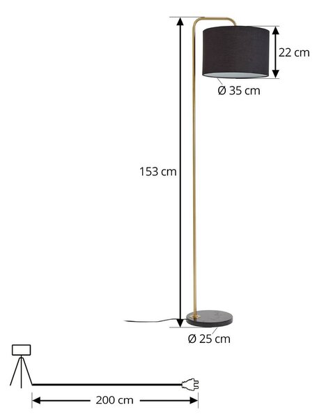 Lampa stojąca Hillary Lindby, czarny, salon / jadalnia, tkanina / materiał / jedwab, nowoczesny