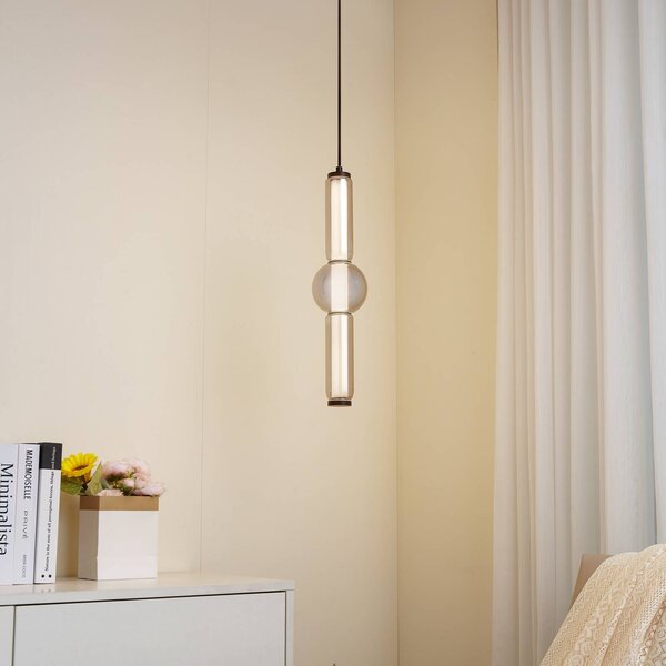 Lampa wisząca Savete Lucande, aluminiowy / szary / cynkowy, salon / jadalnia, szkło, nowoczesny