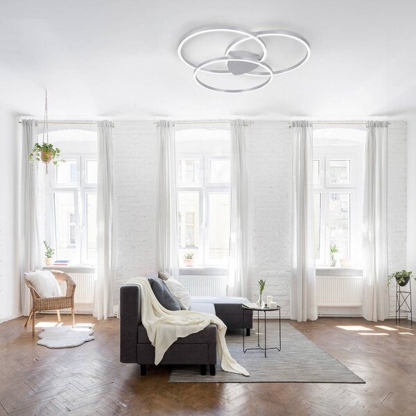 Q-Smart-Home Inteligentna lampa sufitowa Q-Kate, możliwość ściemniania, aluminiowy / szary / cynkowy, salon / jadalnia, aluminium, nowoczesny