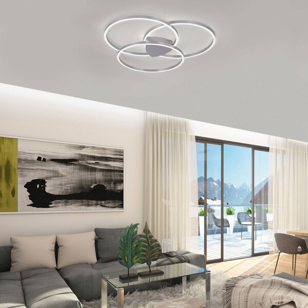 Q-Smart-Home Inteligentna lampa sufitowa Q-Kate, możliwość ściemniania, aluminiowy / szary / cynkowy, salon / jadalnia, aluminium, nowoczesny