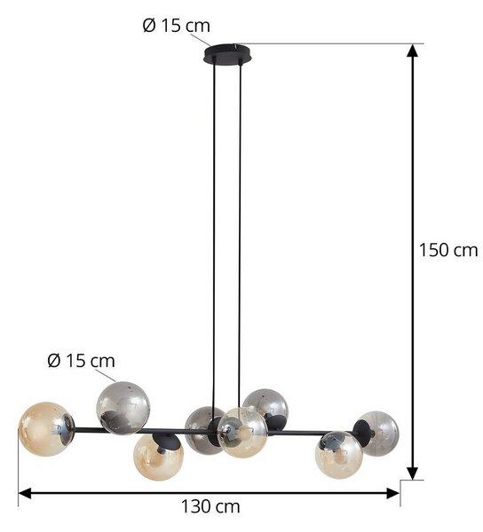 Lampa wisząca szklana Isamer Lindby, możliwość ściemniania, czarny, salon / jadalnia, metal, nowoczesny