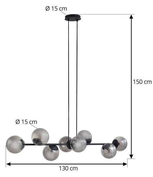Lampa wisząca szklana Isamer Lindby, możliwość ściemniania, czarny, salon / jadalnia, metal, nowoczesny