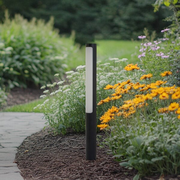 Słupek oświetleniowy LED Tuberia Lucande, czarny, aluminium, nowoczesny