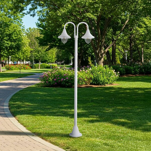 Lampa zewnętrzna Lindby Madea, biała, 2-punktowa, 213 cm, E27, IP44 Madea Lindby, możliwość ściemniania, biały / opal, aluminium, nowoczesny