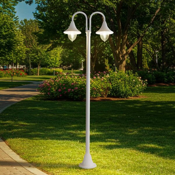 Lampa zewnętrzna Lindby Madea, biała, 2-punktowa, 213 cm, E27, IP44 Madea Lindby, możliwość ściemniania, biały / opal, aluminium, nowoczesny