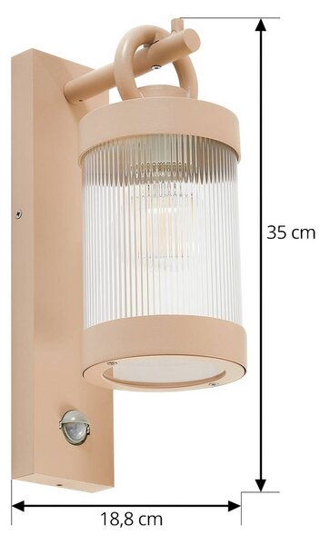 Lampa zewnętrzna z czujnikiem ruchu Yrene Lindby, możliwość ściemniania, kremowy / amber, aluminium, nowoczesny