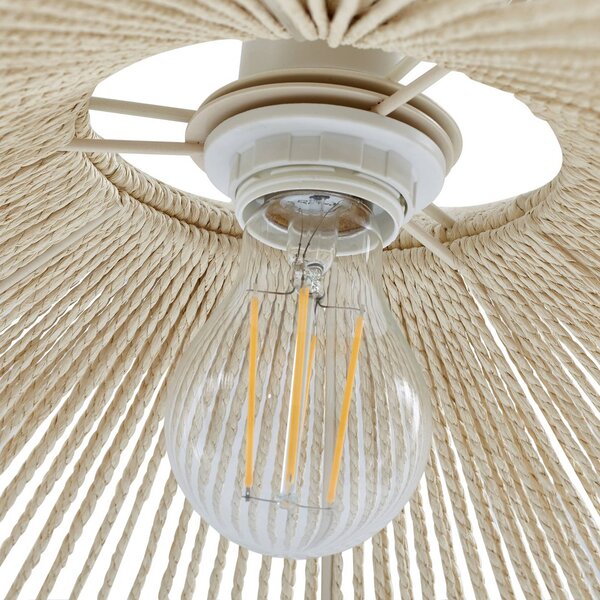 Lampa łukowa - lampa stojąca Valdorin Lindby, kremowy / amber, salon / jadalnia, papier / lunolit / lunopal, dworkowy / rustykalny