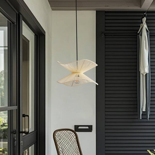 Lindby – lampa wisząca zewnętrzna Valdorin, beżowa, bawełna, IP44 Valdorin Lindby, możliwość ściemniania, kremowy / amber, tkanina / materiał / jedwab, nowoczesny