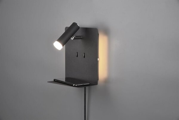 Element LED kinkiet 3-punktowy z portem USB czarny 222570232
