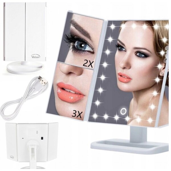 Lusterko Do MAKIJAŻU Powiększające 3X Kosmetyczne PODŚWIETLANE LED | VOLAN