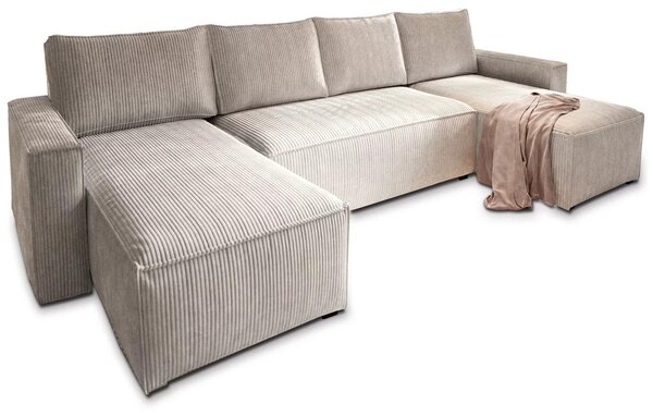 PROMOCJA Jasnobeżowy narożnik w kształcie U SMART COSARO 295x140 cm II jakość
