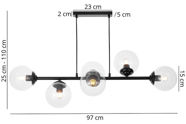 NOWOCZESNA LAMPA WISZĄCA CZARNA Z PRZEZROCZYSTYMI KLOSZAMI FINO W6