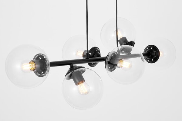 NOWOCZESNA LAMPA WISZĄCA CZARNA Z PRZEZROCZYSTYMI KLOSZAMI FINO W6