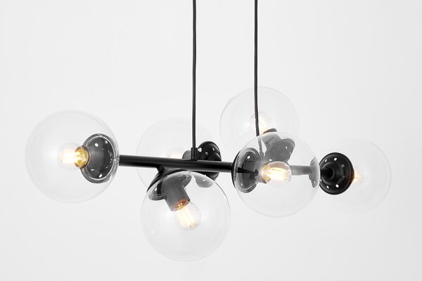 NOWOCZESNA LAMPA WISZĄCA CZARNA Z PRZEZROCZYSTYMI KLOSZAMI FINO W6
