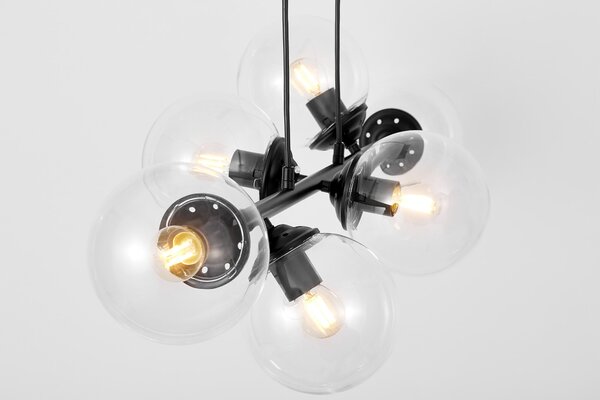 NOWOCZESNA LAMPA WISZĄCA CZARNA Z PRZEZROCZYSTYMI KLOSZAMI FINO W6