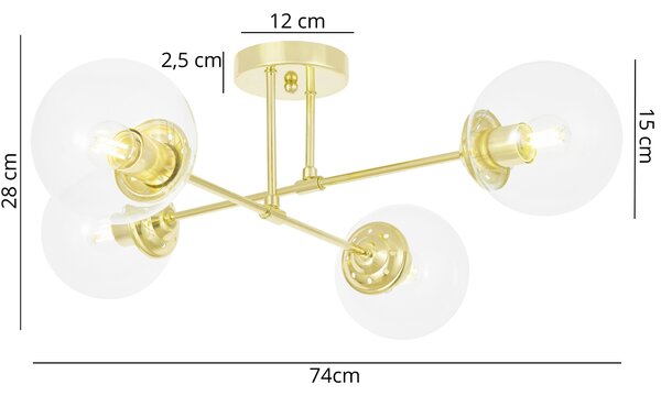 NOWOCZESNA LAMPA SUFITOWA WISZĄCA KLASYCZNE ZŁOTO Z PRZEZROCZYSTYMI KLOSZAMI FINO W4