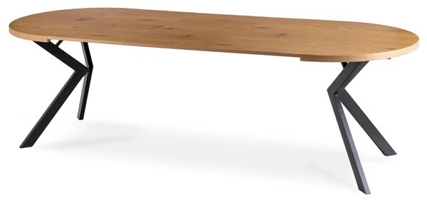 Zestaw Stół Okrągły Rozkładany LUKAS 100-250 cm Dąb Złoty/Czarny i 4 Krzesła RICK Rude