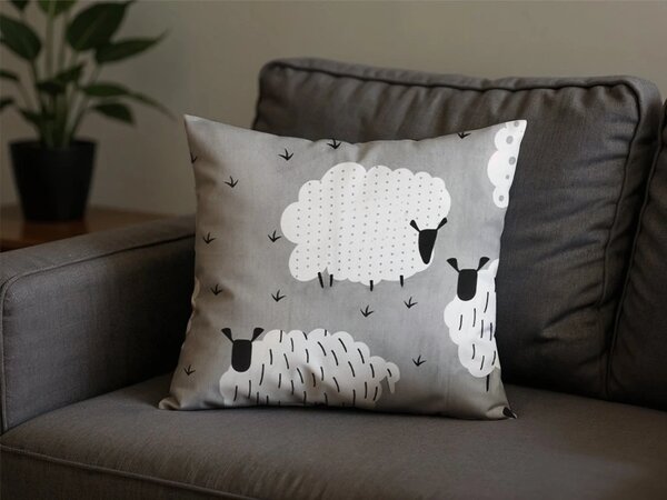 Polibawełniana poszewka na poduszkę WHITE SHEEPS 45x45 cm, szary