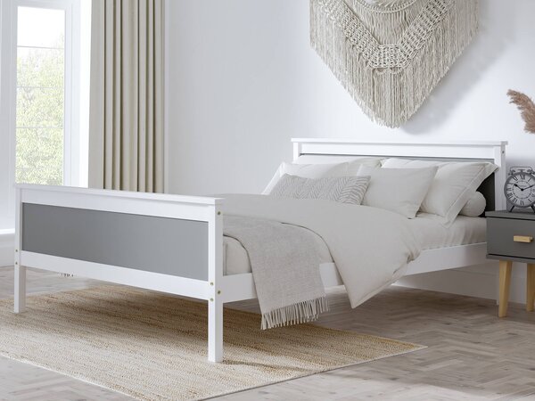 Łóżko drewniane Laris 160x200 białe z szarymi płytami
