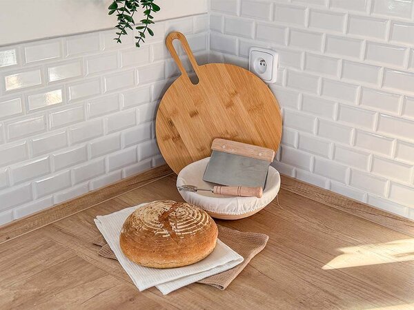 ČistéDřevo Okrągła deska do krojenia bambusowa z uchwytem 31 cm