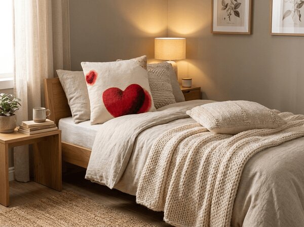 Dwustronna poszewka na poduszkę DUO SENSE HEARTELLE 45x45 cm mikroplusz/flanela, kremowy