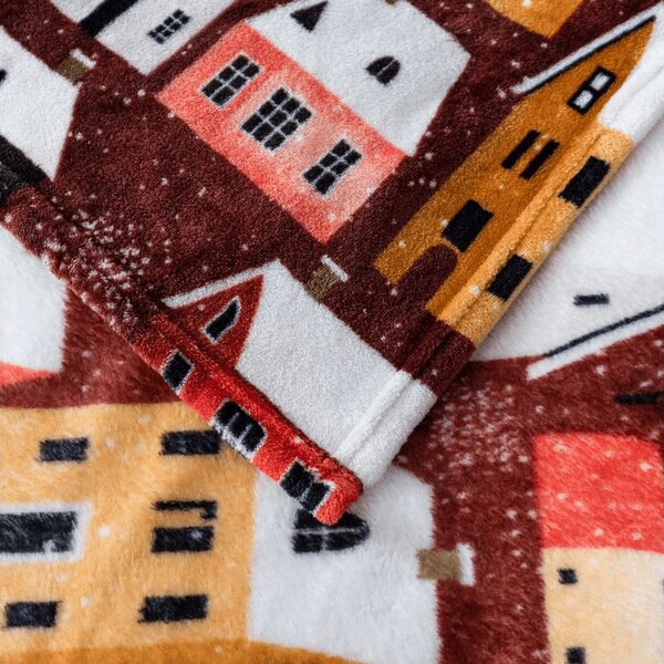 Mikropluszowy koc SNOWY VILLAGE, kolorowy Rozmiar: 150 x 200 cm