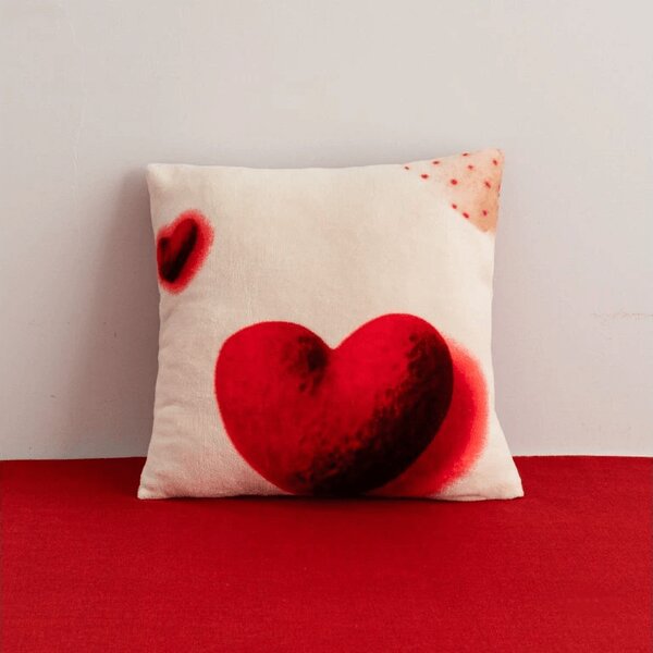 Dwustronna poszewka na poduszkę DUO SENSE HEARTELLE 45x45 cm mikroplusz/flanela, kremowy