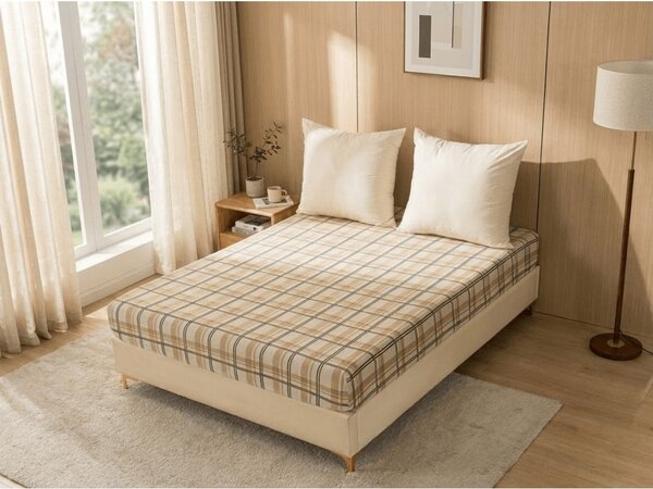 Prześcieradło z mikropluszu PLAID 90x200 cm kremowe