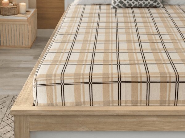 Prześcieradło z mikropluszu PLAID 160x200 cm kremowe